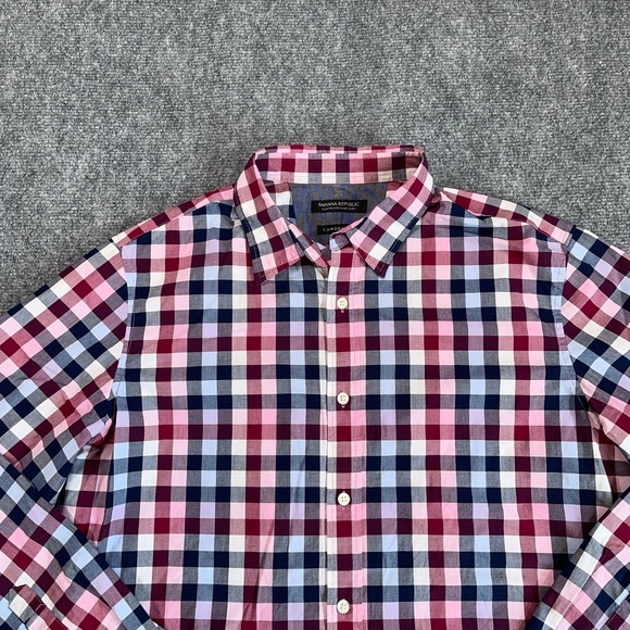 Banana Republic Camden Fit Shirt Mens M Checkered Custom 078 Wash Button Up - Picture 3 of 7